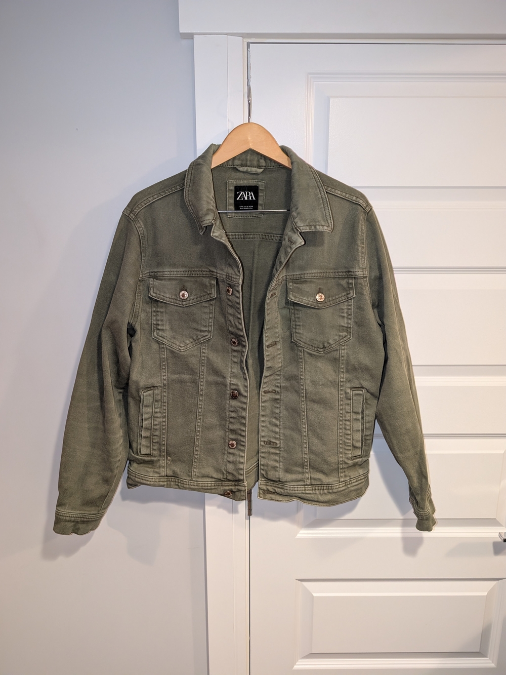 Zara Man Olive Green Denim Trucker Jacket